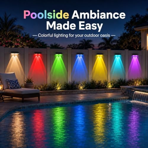 Solar Fence Lights Outdoor, Warm White & RGB Combo 8 Modes Color Changing Fence Lights Solar Powered for Outside, LED IP65 Waterproof Solar Patio Light for Step, Pathway, Garden, Deck, Stairs - 8 Pack - Image 6