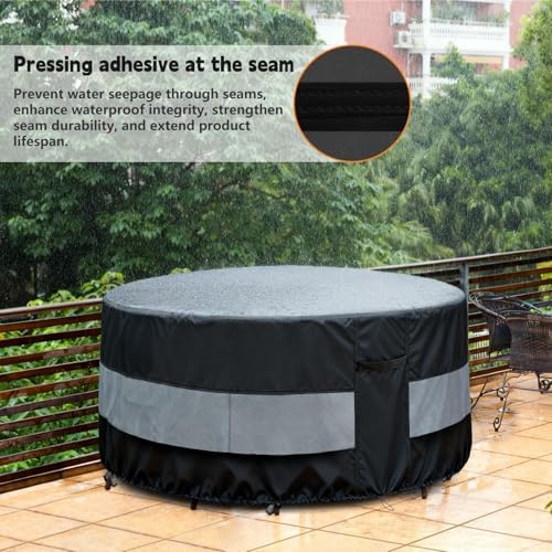 Round Patio Bar Height Table and Chair Cover Black&Grey 90 x 43 Inch - Image 6