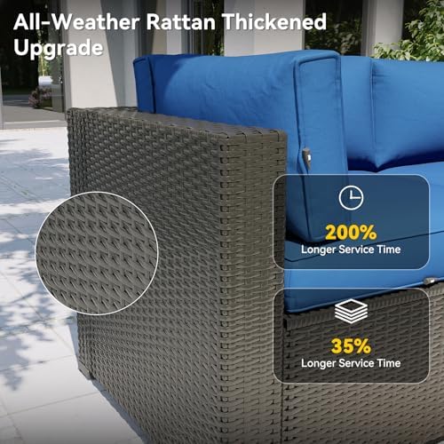 Aoxun Patio Furniture Set, 7 Piece Outdoor Sectional Sofas with Think Cushions, Wicker Rattan Outdoor Furniture Patio Conversation Set for Backyard, Garden Navy Blue - Image 4