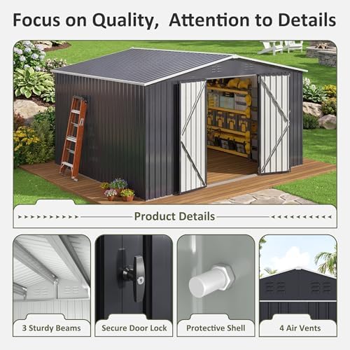 AirWire 10x12 FT Outdoor Storage Metal Shed for Backyard Garden Patio - Image 3