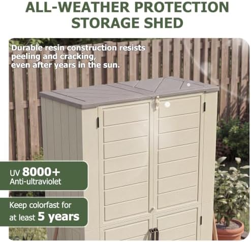 Aoxun 61 Cu.Ft Outdoor Storage Shed, Widened Outdoor Storage Cabinet Waterproof Vertical Resin Shed with Floor for Garden Tools, Pool Equipment, Easy to Assemble(Beige) - Image 3