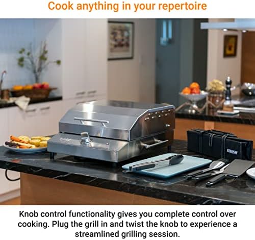 Kenyon G2 Portable Tabletop Electric Grill, 1440W Single Burner, Stainless Steel Body, Cast Aluminum Grate, UL Approved Grill For Indoor And Outdoor Use, Removable Lid, Dishwasher Safe, 120Volts - Image 6