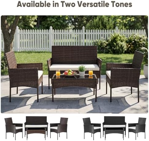 DUMOS 4-Piece Patio Furniture Set Outdoor Wicker Conversation, Brown - Image 4