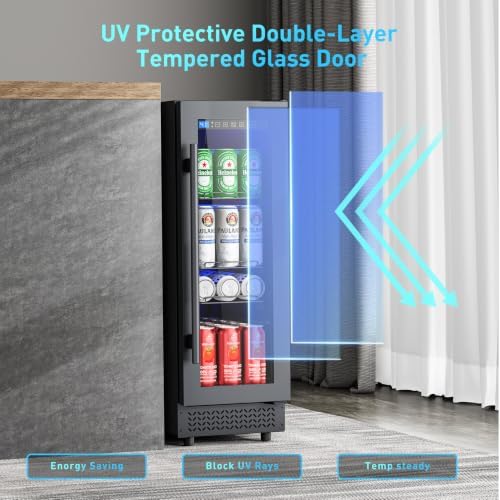 12 Inch Beverage Refrigerator, 60 Can Under Counter Beverage Fridge with Glass Door Built-in or Freestanding, Drink Fridge for Soda Beer Wine-Kitchen Bar Office - Image 5