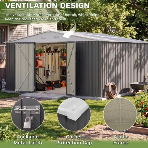 Patiowell 14x12 FT Outdoor Storage Shed, Large Metal Sheds, Gray - Image 5