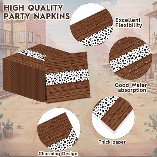 96Pcs Western Party Paper Plates and Napkins Cow Print Dessert Plates Cowboy Party Favors Supplies Tableware for Wild West First Rodeo Cowgirl Bachelorette Baby Shower Birthday Gatherings Decorations - Image 4