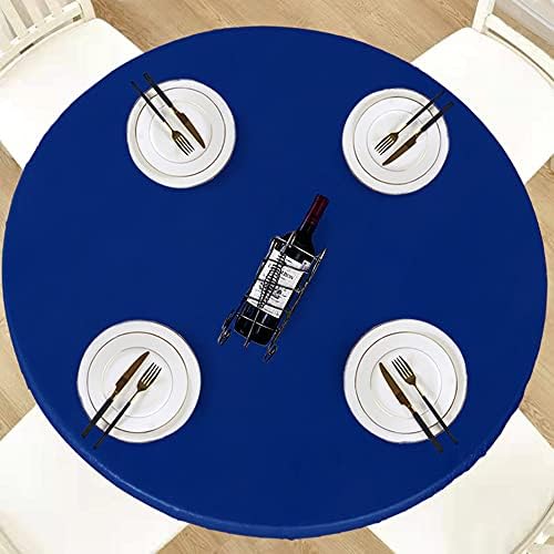 LUSHVIDA Round Tablecloth, Fitted Table Cloth for 57"-68" Tables, Blue by LUSHVIDA