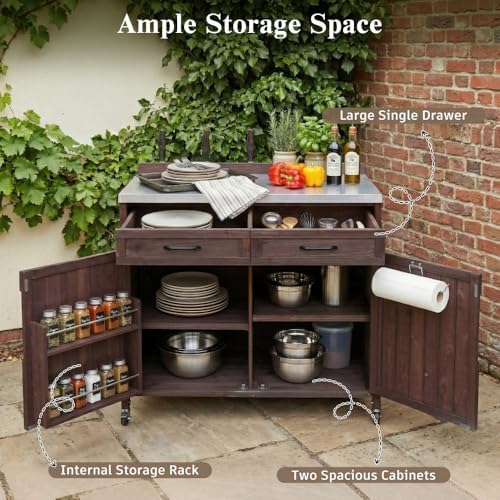 39.4" Outdoor Grill Cart with Stainless Top & Storage Cabinet - Image 4