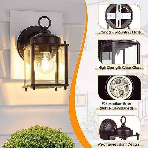 MATAMEYE Outdoor Wall Lantern, Exterior Dark Chocolate Waterproof Wall Sconce Lighting Fixture, Front Door Wall Lamp with Clear Beveled Glass, 2 Pack - Image 2