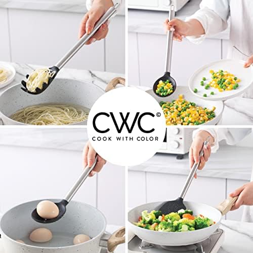 COOK WITH COLOR Silicone Cooking Utensils, Kitchen Utensil Set, Easy to Clean Silicone Kitchen Utensils, Cooking Utensils for Nonstick Cookware, Kitchen Gadgets Set, 5 Pieces, Speckled Black - Image 2