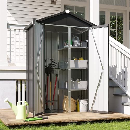 Aoxun Vertical Outdoor Storage Cabinet 3.5’x2’ with Floor & Shelves Black by Aoxun