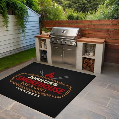 Personalized Smokehouse BBQ Mat – Custom Grill Rug, Funny Backyard Bar & Grill Gift for Dad or Grandpa | Thin Low-Pile Under Grill Mat for Outdoor Kitchen, Custom BBQ Mats for Outdoor Grill - Image 2