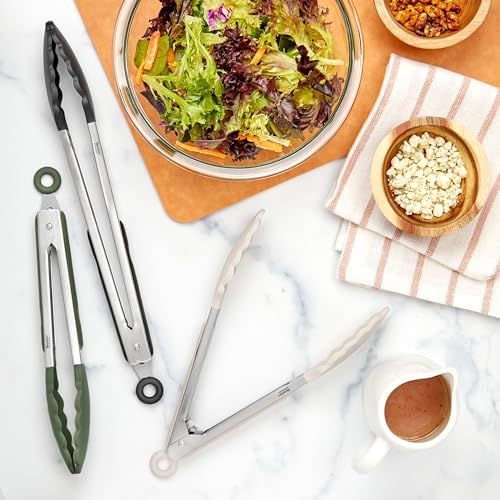 Tovolo Stainless Steel Tongs with Silicone Tip 9” 9” 12 Inch Oatmeal Thyme Green Black Heat Resistant Kitchen Tongs for Cooking Grilling Air Fryer, Stainless Steel Dishwasher Safe Metal Tong Set of 3 - Image 3