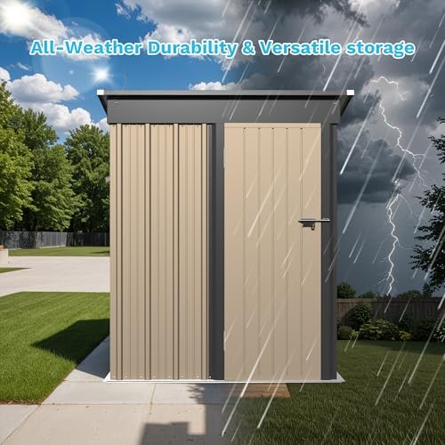 Greesum 5 x 3 FT Metal Outdoor Storage Shed, Brown - Image 4