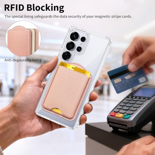 Magnetic Wallet for Samsung Galaxy S26 S25 S24 Series, Fold 8 Ultra with Magsafe Case, for iPhone 18-12 Series, RFID Blocking Leather Magnetic Card Holder | Holds 3 Cards | Rose Gold - Image 5