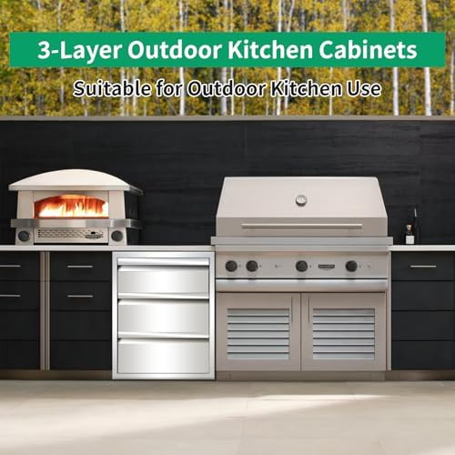Outdoor Kitchen Drawers 14" W x 21" H x 23" D Stainless Steel Triple Drawers with Hidden Handle for BBQ Island, Patio Grill Station & Outdoor Kitchen Cabinets - Image 3
