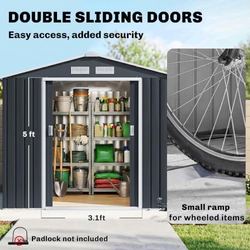 Outsunny 7' x 4' Outdoor Storage Shed Garden Tool Metal Shed Dark Gray - Image 4