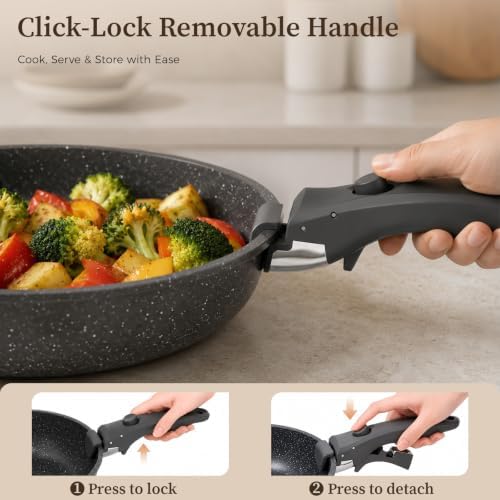 YASHE 9Pcs Granite Nonstick Pots and Pans Set, Stackable, Oven Safe - Image 7