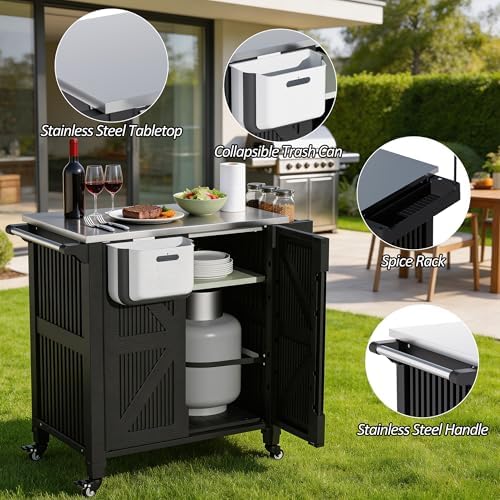 Spurgehom Outdoor Grill Cart with Storage,Movable Grill Table - Image 4