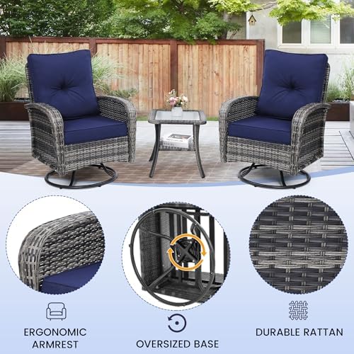 wildformers Luxury Outdoor Swivel Wicker Glider Patio Chairs with Table Set - Image 5