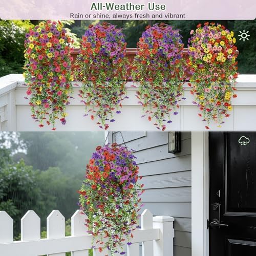 Alupssuc 4PCS Artificial Hanging Flowers UV Resistant Silk Daisy, 4 Colors - Image 4