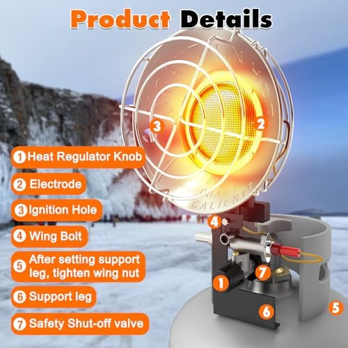 SISUPASSIE 15000BTU Propane Heater, Portable Propane Heater for Outdoor Use with 3 Adjustable Modes and Safety Shut-off Valve for Patio, Camping, Fishing, Garage - Image 6