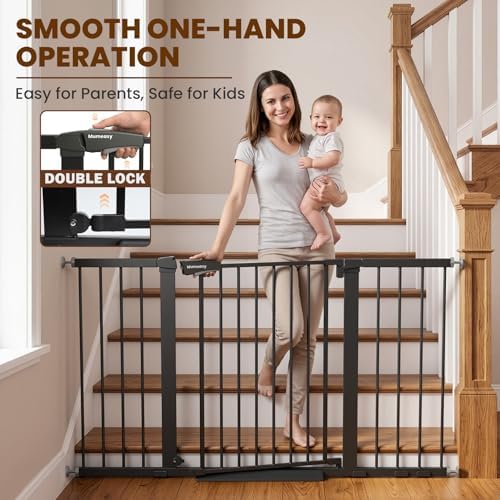 Mumeasy 29.7-54.2" Baby Gate for Stairs, Pressure Mounted Dog Gate for Doorways, Extra Wide Walk Thru Safety Pet Gate for Doors with Auto Close, Easy Install Child Gate for Hallway Indoor House, Black - Image 5