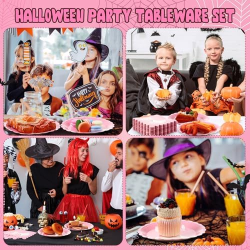 Roshtia 120 Pcs Pink Ghost Halloween Plates and Napkins Set - Image 5