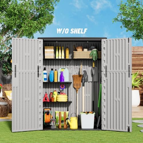 Mrosaa Outdoor Storage Shed Waterproof,Resin Storage Sheds Outdoor with Floor,Outdoor Storage Cabinet for Garage Storage, Pool Storage, Bike, Garden (57Cu.ft) - Image 4