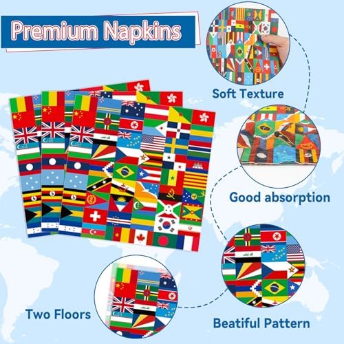 International Flags Welcome Party Plates Napkins Forks World Flags Tableware Around the World Globe Dinnerware Travel Trip Supply for Sports Events Club Classroom Birthday Parties Decoration Serve 24 - Image 4