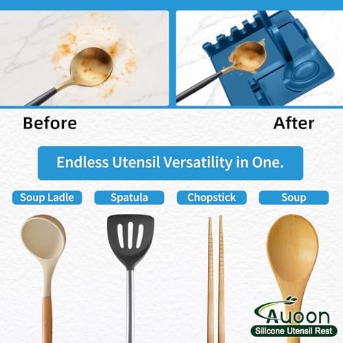 AUOON Silicone Utensil Rest with Lid Holder, Large, Fog Blue - Image 2