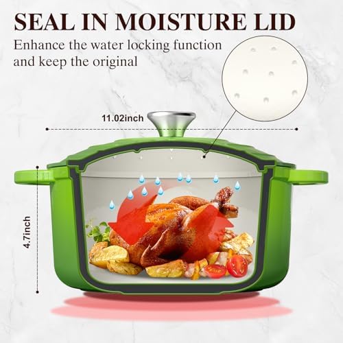 Umite Chef 7QT Enameled Cast Iron Dutch Oven with Lid & Cotton Potholders–Heavy-Duty Cookware for Bread Baking, Braising, Stews, Marinate, Cook,Refrigerate & Serve(Green) - Image 2