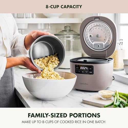 GreenPan Advanced Rice Cooker, 4-Cups Uncooked/8-Cups Cooked, Clay - Image 6