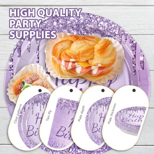 96 Pcs Glitter Purple Theme Birthday Party Decorations Serves 24 - Image 6