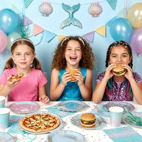 120Pcs Mermaid Paper Plates and Napkins Party Supplies,Serve 24 - Image 5