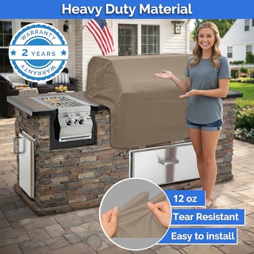 Covers & All Built-in Grill Cover for Outdoor Grill – Heavy Duty 12 oz Waterproof Built-in BBQ Grill Cover, PVC-Coated Polyester with Elastic Hem for Snug Fit (45 x 27 x 24.75 inches, Beige) - Image 5