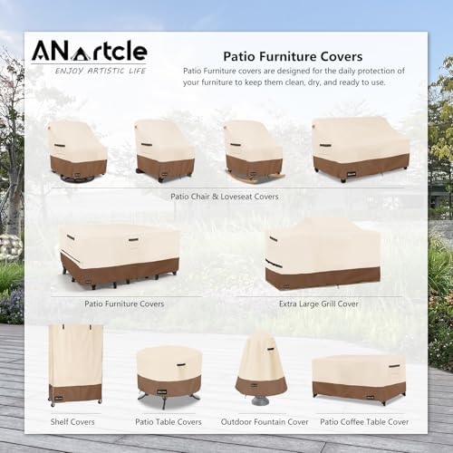 ANartcle Water-Resistant 64 Inch BBQ Grill Cover,600D Heavy Duty Waterproof All Weather Large Grill Cover for Outdoor Grill,Suitable for Weber, Brinkmann and More,64" L x 24" W x 46" H Beige - Image 2