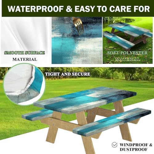 CAPSCEOLL Fitted Picnic Table Cover with Bench Covers 5ft - Blue White - Image 4