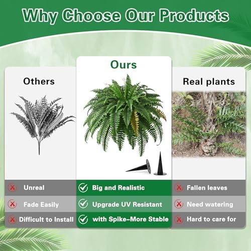 2PCS 45in Fake Ferns- Large Artificial Plants Outdoor, UV Resistant Artificial Ferns for Outdoors, 60 Branches Faux Boston Fern Realistic Weatherproof Fake Plants for Porch Home Patio Hanging Decor - Image 3