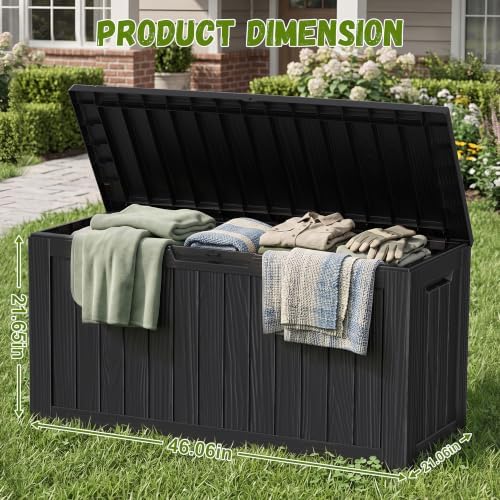 ROJIK 160 Gallon Outdoor Storage Box Waterproof,Weatherproof Deck Boxes Outdoor Lockable,Resin Outside Storage Box for Garden Tools, Accessories,Cushions(Black) - Image 2