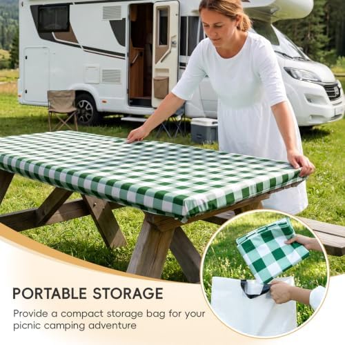 SquarePie 6FT Picnic Table Cover with Bench Covers, 3 Pack, Green Checkered - Image 6
