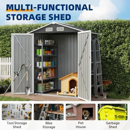 UDPATIO 6x4 FT Metal Storage Shed,Outdoor Shed,Garden Shed for Patio,Grey - Image 6