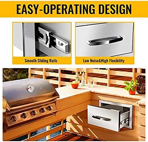 AHLOKI Stainless Steel with Chrome Handle BBQ Island Drawers for Outdoor Kitchen Or Grill Station,14Wx23Dx8.5H - Image 5