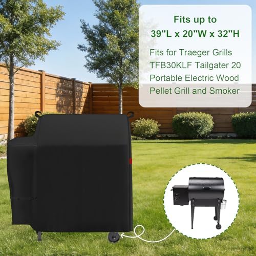 Grill Cover Fits Traeger Tailgater 20 Portable Pellet Grill (TFB30KLF) and Junior 20 (TFB29KLF)/ Junior Elite 20,Outdoor Full-Length Heavy Duty Waterproof 600D BBQ Cover, Compared to Traeger BAC374 - Image 2