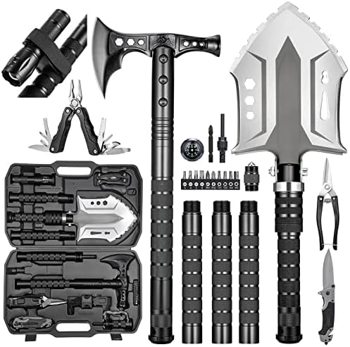 HUZSV 28-in-1 Survival Shovel,Multi-Tool Camping Shovel with Axe, Saw, Hoe by HUZSV