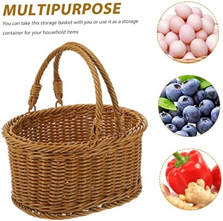 Vintage Woven Picnic Basket with Handles, Portable Outdoor Fruit Storage - Image 7