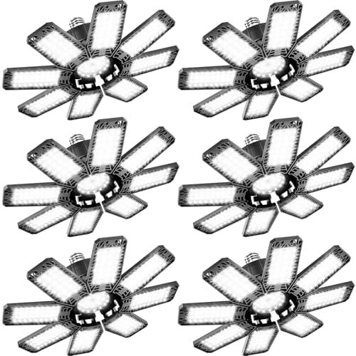 Garage Light 6 Pack - 240W 24000LM 6500K Garage Lights Ceiling LED with 8+1 Deformable Panels, E26/E27 Screw Socket in LED Shop Light for Workshop, Basement, Gym, Barn, Warehouse etc Bay Lighting by LAMLAMCK