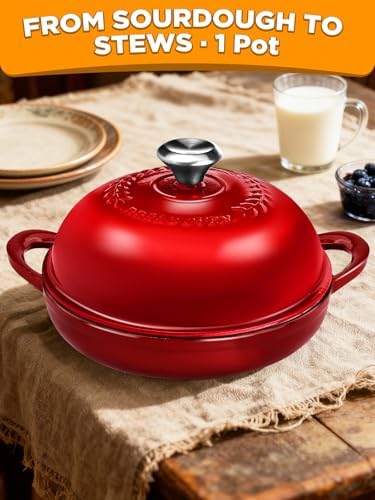 Dutch Oven Bread Baking Pot with Lid 6QT Enameled Cast Iron Oven, Gradient Red Design & Complete Sourdough Kit (Banneton Basket, Dough Tools, Silicone Sling) for Artisan Bread Making - Image 5