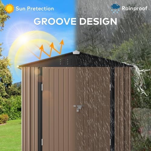 Gizoon 6 x 4 FT Outdoor Storage Shed, Metal Garden Shed, Light Brown - Image 5