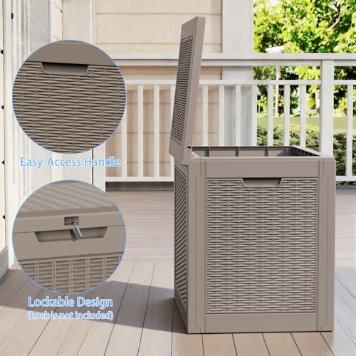 31 Gallon Deck Box, Lockable Waterproof Outdoor Storage Boxes For Garden Tools,Indoor Cushions,Accessories Outside Storage Resin Weatherproof Container(Grey) - Image 4
